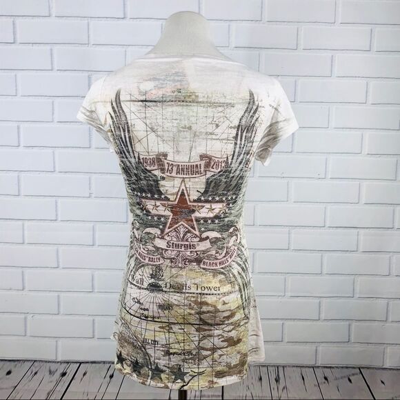 NWT Noble Wear Sturgis White Rhinestone Burnout Tee - Size XL - Picture 4 of 9